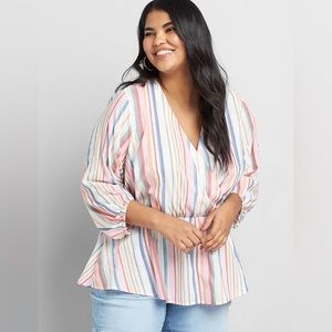NWT Lane Bryant Striped Crossover Peplum Top Size 20